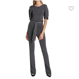 Derek Lam 10 Crosby Kailani Ruffle Sleeve Grey/Sliver Knit Jumpsuit | S